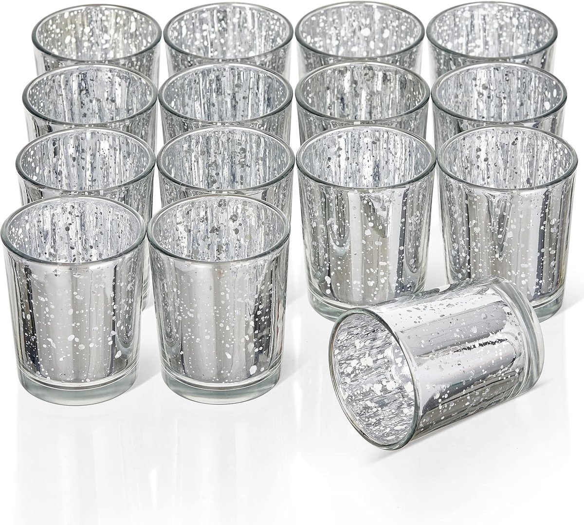Thijox - Set van 15 Hoogwaardige Gespikkelde Theelichthouders 5x6cm - Glazen Kaarsenhouder in Zilver voor Woondecoratie, Bruiloft, Tafelstuk en Keuken