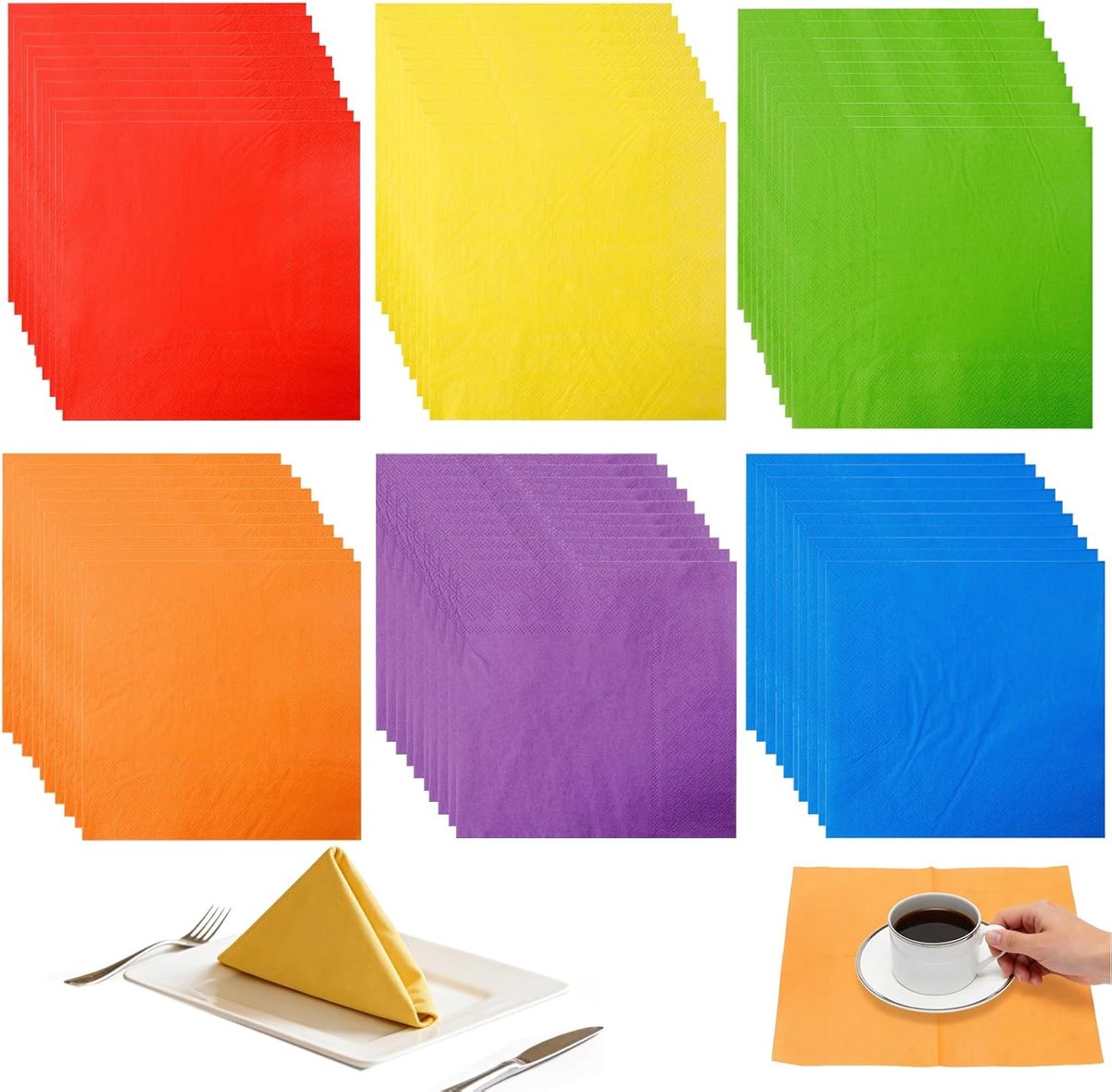 SnelShoppen - Cocktail Servetten 60 Stuks Kleurrijke Wegwerp Servetten 25x25cm Dubbel Laags Perfect voor Feesten Bruiloften Verjaardagen Tafel Decorat