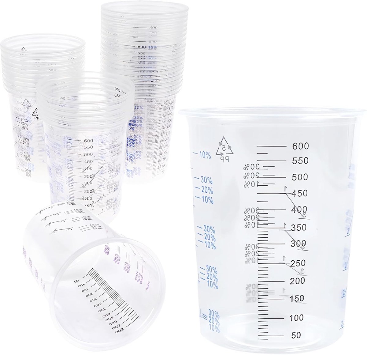 Thijox - Verfmengbeker 600 ml - Transparante Kunststof Mengbekers - 50 Stuks - Kleine Maatbeker voor Vloeistoffen en Hars Mengen - Ideaal voor Hobby e