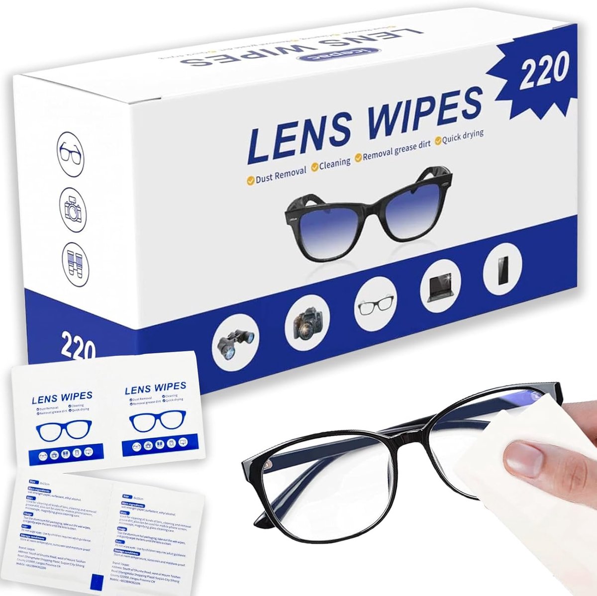 Thijox - Brillendoekjes Lensreinigingsdoekjes 220 Stuks - Afzonderlijke Reinigingspads voor Brillen, Camera's, Telefoons en Tablets - Krachtige Ontsme