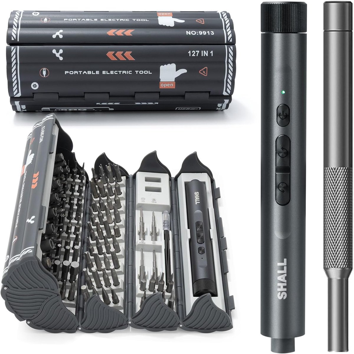 Thijox - 127-in-1 Mini Elektrische Schroevendraaier Set met 2000mAh Batterij, 120 S2 Staal Bits, ESD-veilige Tang voor Laptops, iPhones, Electronica e