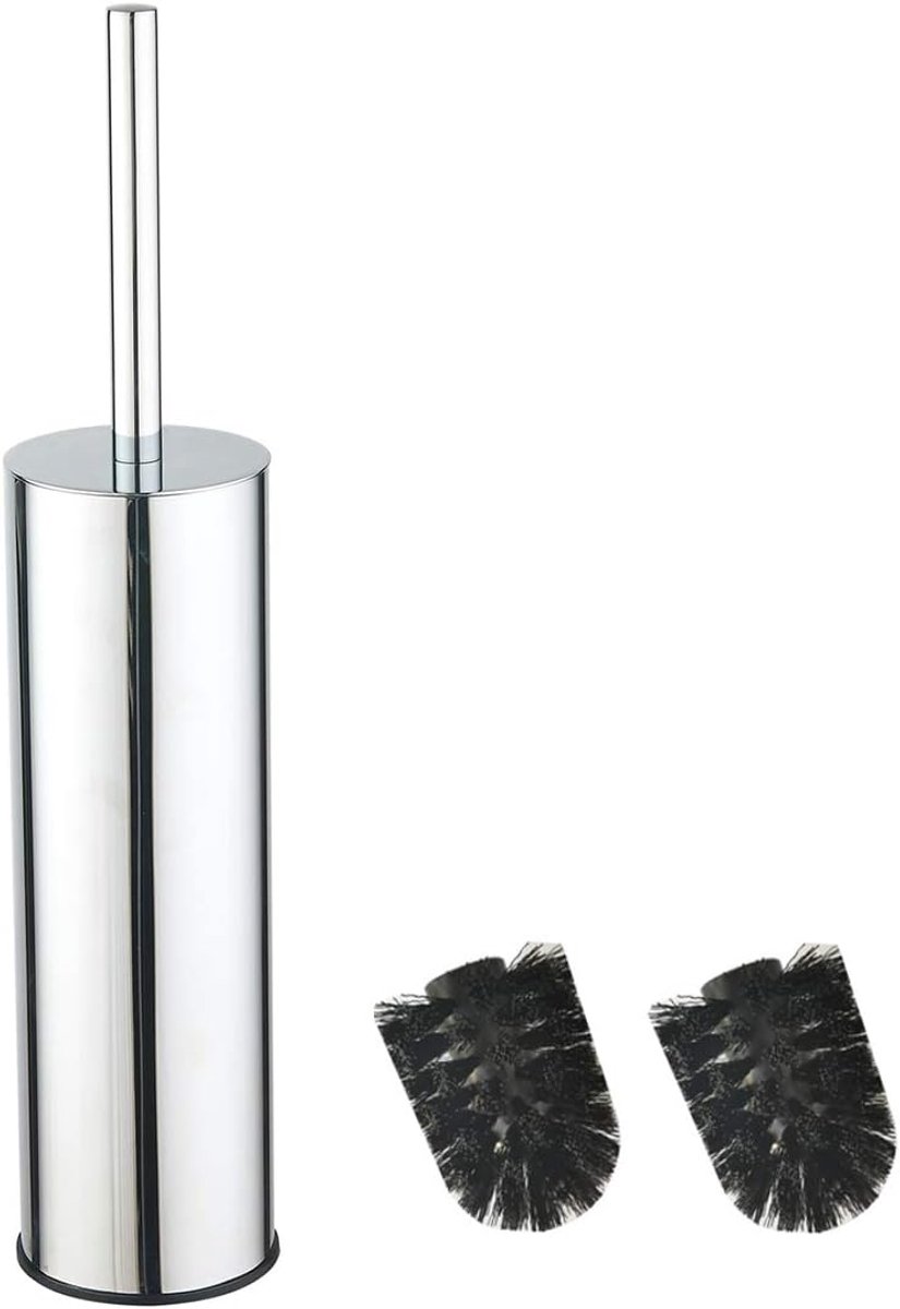 Thijox - Roestvrij Stalen Toiletborstel met Houder en Lange Emmerstandaard, Ronde Chroom Toiletborstel, Vrijstaand, 304 RVS, 26cm Hoog, Perfect voor B