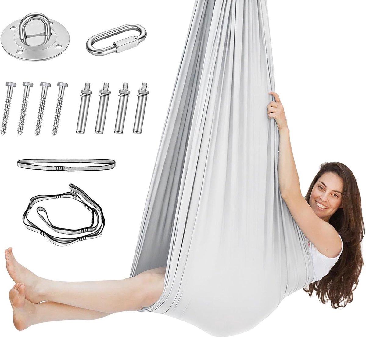 Thijox - Aerial Yoga Hangmatset, Nestschommel, Yoga Swing, Indoor Schommel Max. 200 kg, Luchtvliegen, Yogasschommel Hangmat 150 x 280 cm met Karabijnh