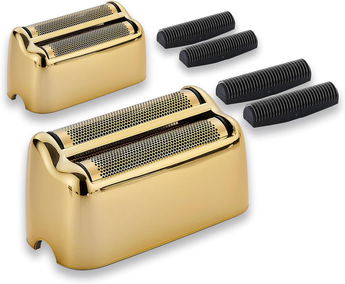 Thijox - 2-pack vervangende scheerfolies en scheermessen, compatibel met metalen scheerapparaten, goud, perfect voor een gladde scheerbeurt