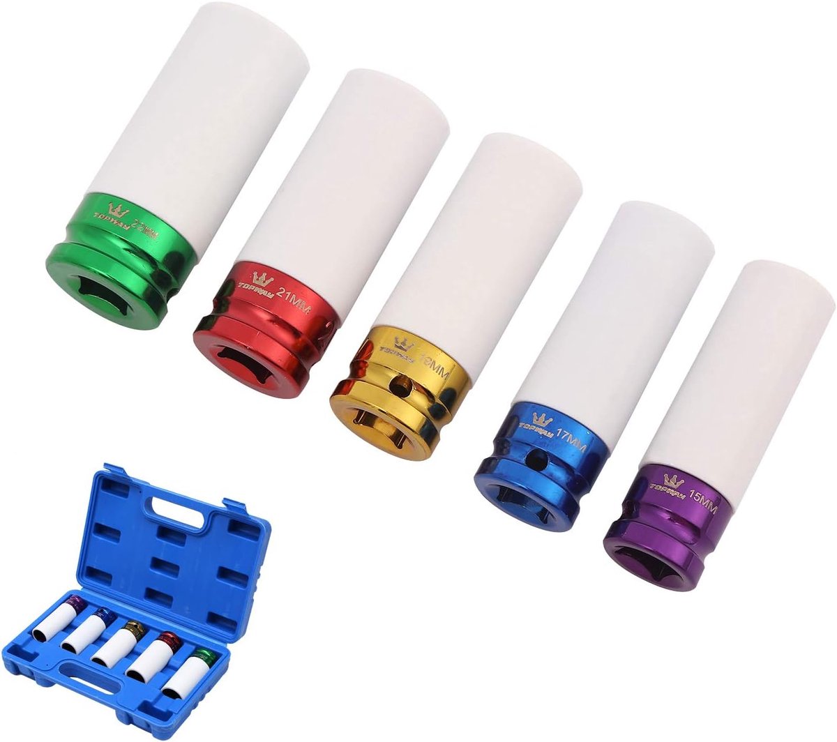 Thijox - Doppenset Lichtmetalen Velgen 5-delig 1/2" Sq Drive - Dunwandige Dopsleutelset voor Professioneel en Doe-Het-Zelf Gebruik - Slijtvaste Nylon
