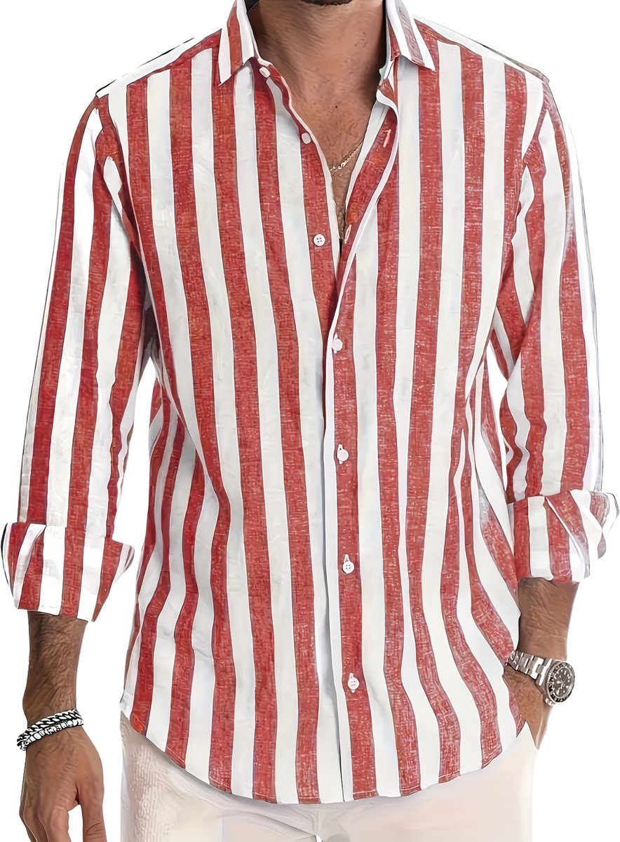 Currero Linnen Blouse Heren T Shirt Polo Overhemd Shirt Zomer Ibiza Stijl Rood