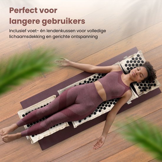 Jaraleesa® XL Spijkermat – 6-Delige ECO Acupressuur Mat Set Met Kussen – Massagemat – Shakti Mat – Spijkermat voor Stressverlichting, Spierherstel, Meditatie, Rugpijn & Acupunctuur – Incl. Draagtas & E- boek - Beige