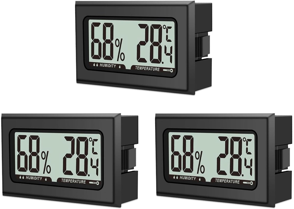 Thijox - 3 stuks mini digitale hygrometer luchtvochtigheidsmeter thermometer met LCD, temperatuurmeter voor binnen, kantoor, woonkamer en wijnkelder,
