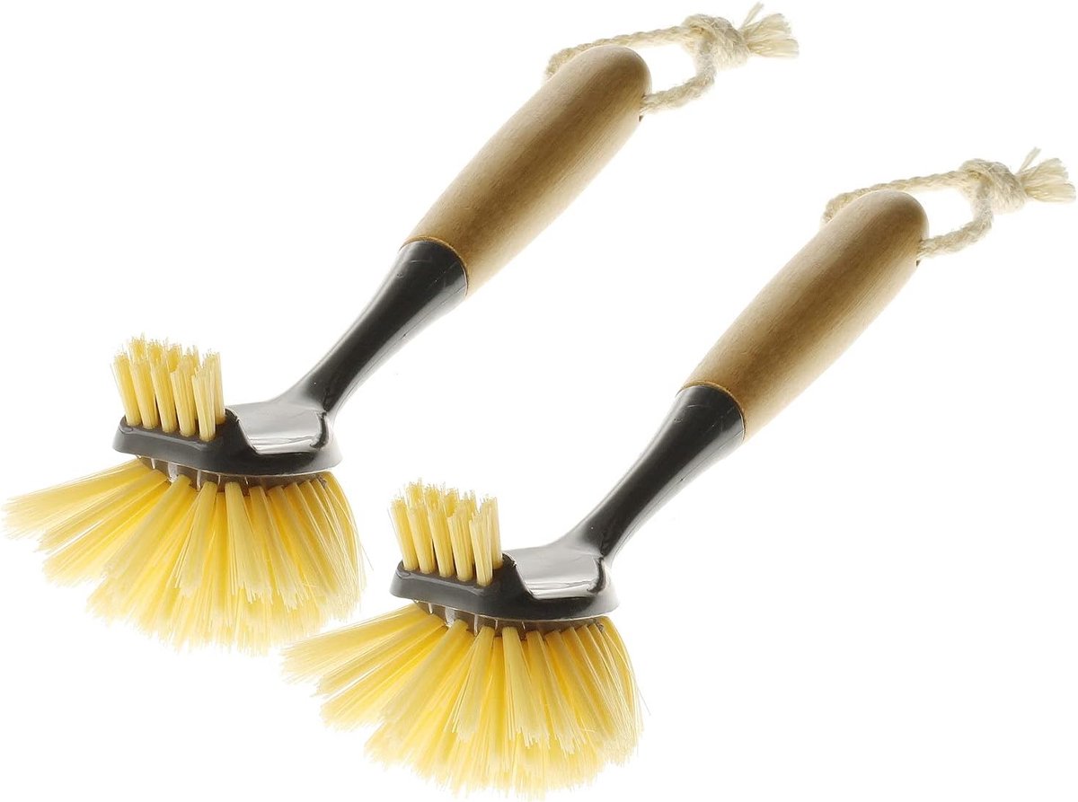 Afwasborstels set van 2 - grijs - hout en plastic - effectief voor schone vaat - ShopVlot