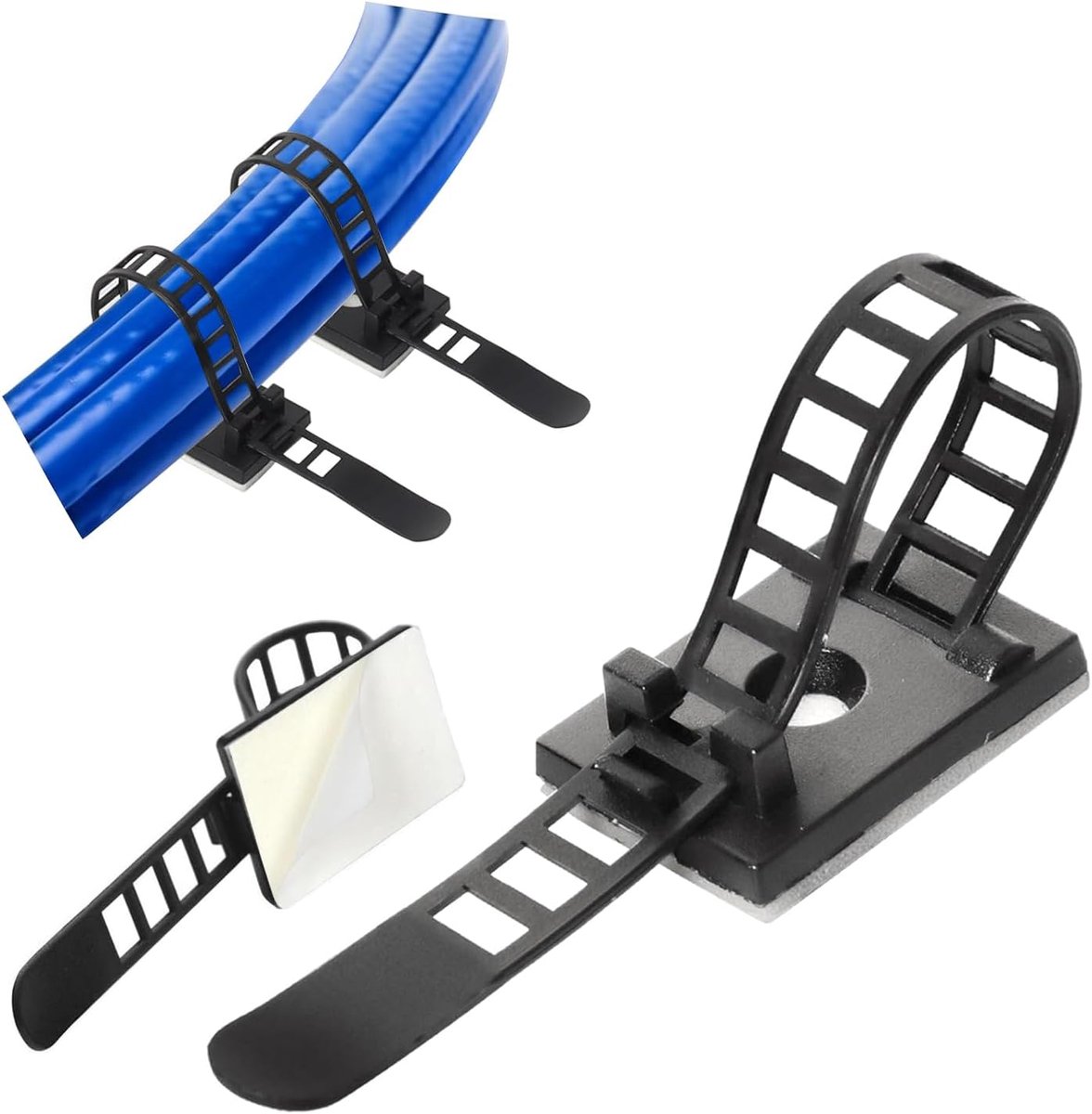 GPtzlei 25 Zwarte Kleefbare Kabelclips, Verstelbare Herbruikbare Kabelbinders met Schroefbevestiging, Kabelmanagement - ShopVlot