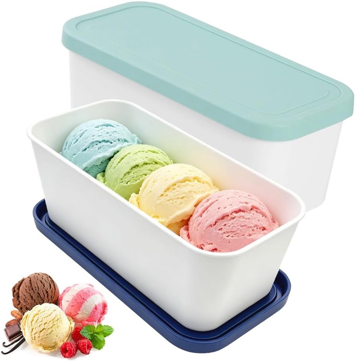 IJscontainer set van 2 voor zelfgemaakt ijs, sorbet en yoghurt, herbruikbare lekvrije vriesdozen van 2 liter