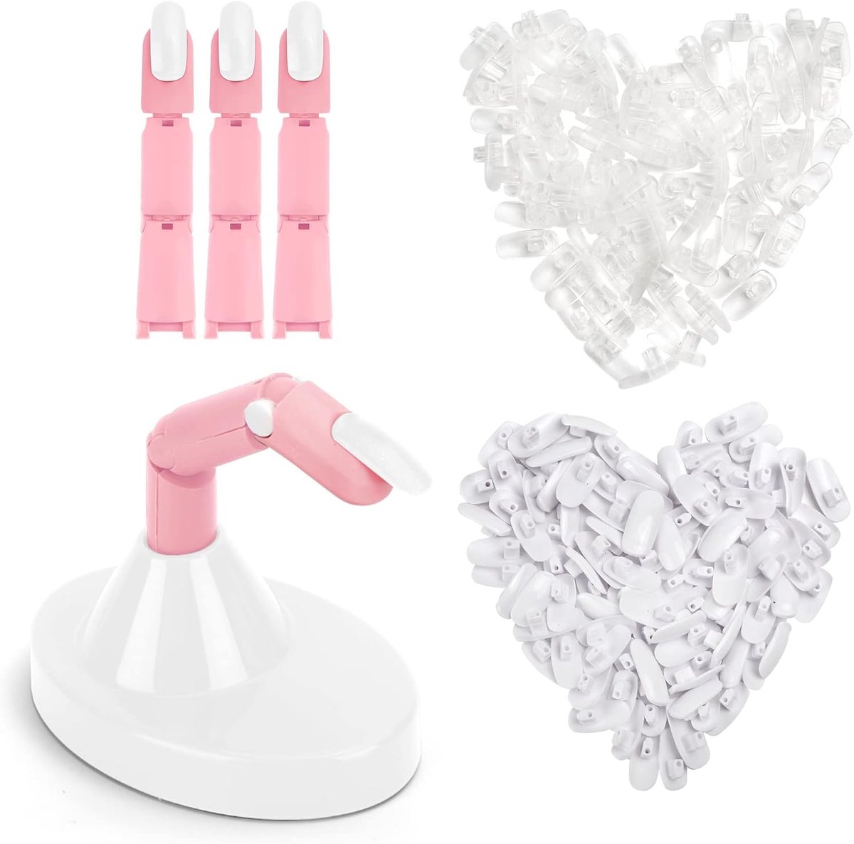 Thijox - Professionele Oefenhand voor Acrylnagels - 3 Verstelbare Roze Oefenvingers met 200 Vervangbare Nageltips - Complete Set voor Manicure Nagelku