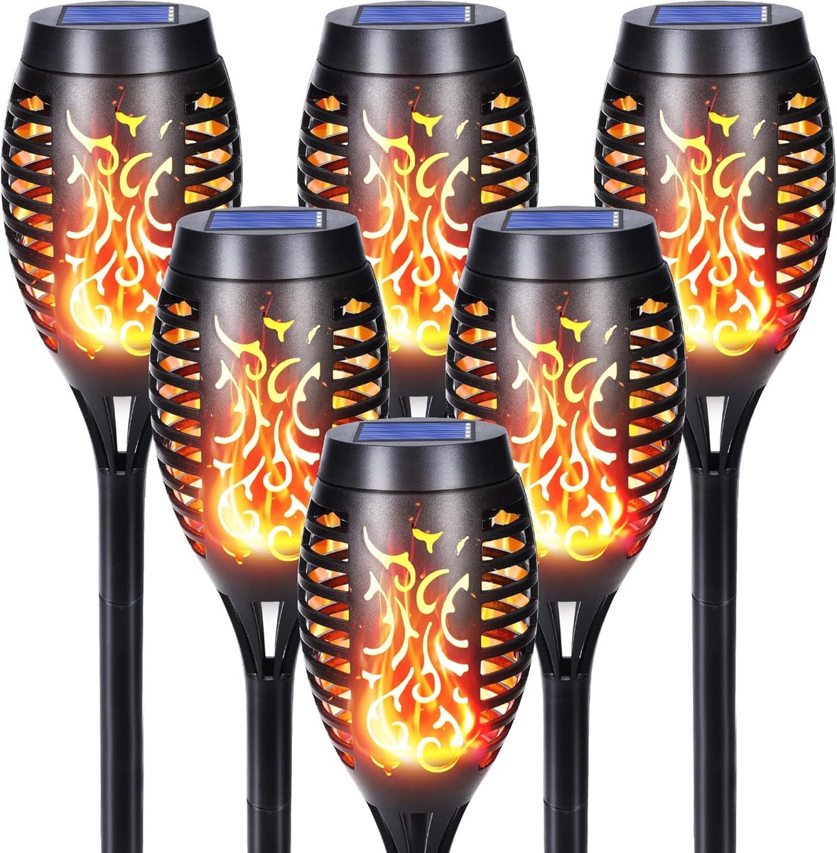 SnelShoppen - 6 Stuks Solar Tuinverlichting met Vlam Effect - 12 LED Tuinlantaarns - IP65 Waterdichte Buitenlampen voor Tuin, Pad, Achtertuin, Balkon,