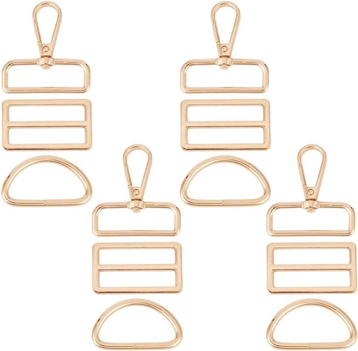 Set van 5 D-Ringen en Robuuste Sluitingen voor Handtassen, Tassen en Riemen met Gouden Sliders