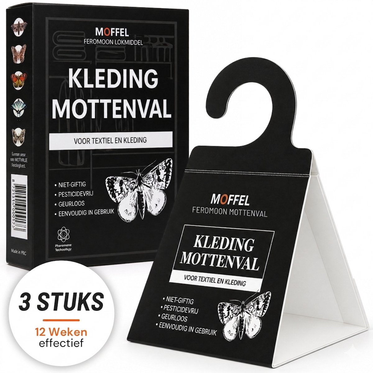 Moffel® 3 Stuks Mottenval Kledingmotten - Geurloos Geen Gif - Feromoonvallen - Kleding Mottenval - Mottenpapier - Mottenballen Kledingkast