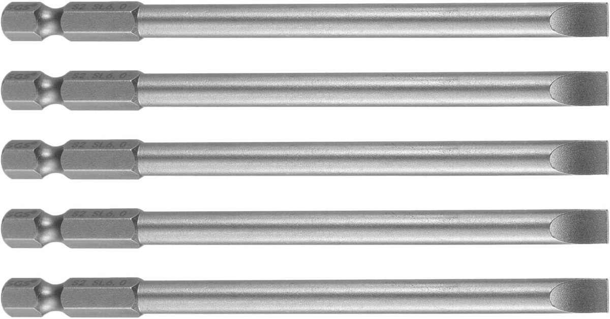 5 STKS Magnetische Slotted Schroevendraaier Bits 6mm S2 Staal Platte Kop 1/4" Hex Schacht voor Industriële Toepassingen en Schroeven 110mm Lang