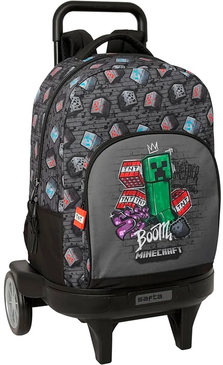 Safta Compact Evolutive Extraible Minecraft Graffiti 33l Rugzak Met Wielen Grijs Kinderen
