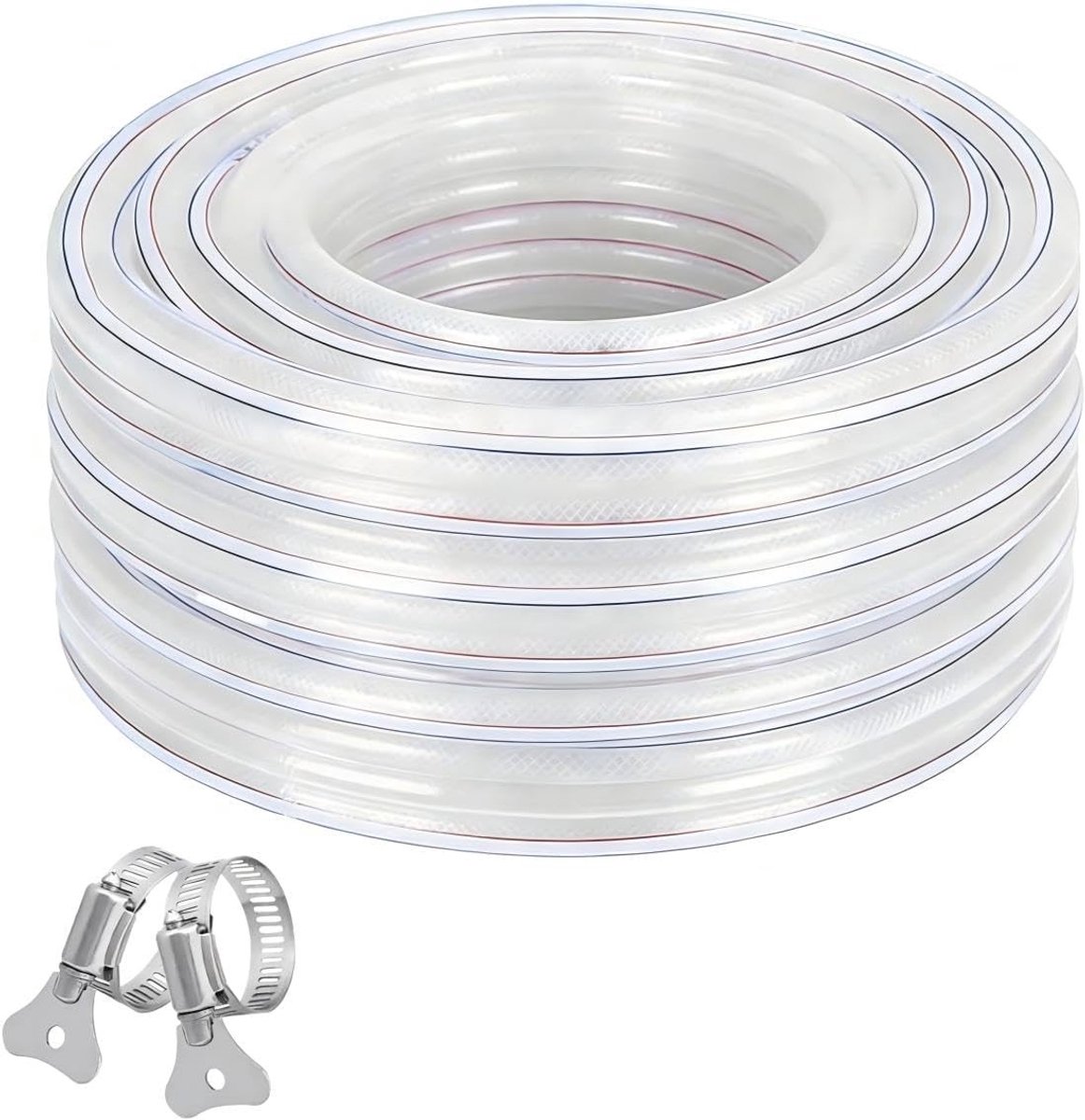 Duurzame PVC Tuinslang met Weefsel, 10 meter voor Water, Lucht en Olieoverdracht met 2 Slangklemmen