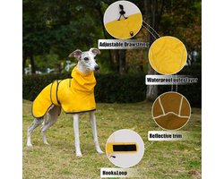 Verstelbare lichtgewicht regenjas met reflecterende banden en harnas voor Greyhounds, Lurchers en Whippets - Ideaal voor natte dagen en buitenactiviteiten - Geel - S