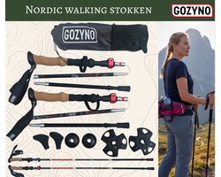 Gozyno Azimuth Z Wandelstokken hiking stokken Set van 2 - Inklapbaar - Verstelbaar 115-135 cm - Aluminium 7075 - Kurken Handvat - Trekkingstokken - Lichtgewicht 320 gram - Inclusief Reflectieband
