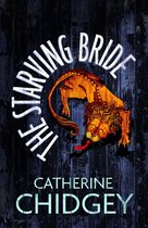 Boekomslag van The Starving Bride door Catherine Chidgey, met een oranje leeuw met uitgestoken tong op een donkere achtergrond.