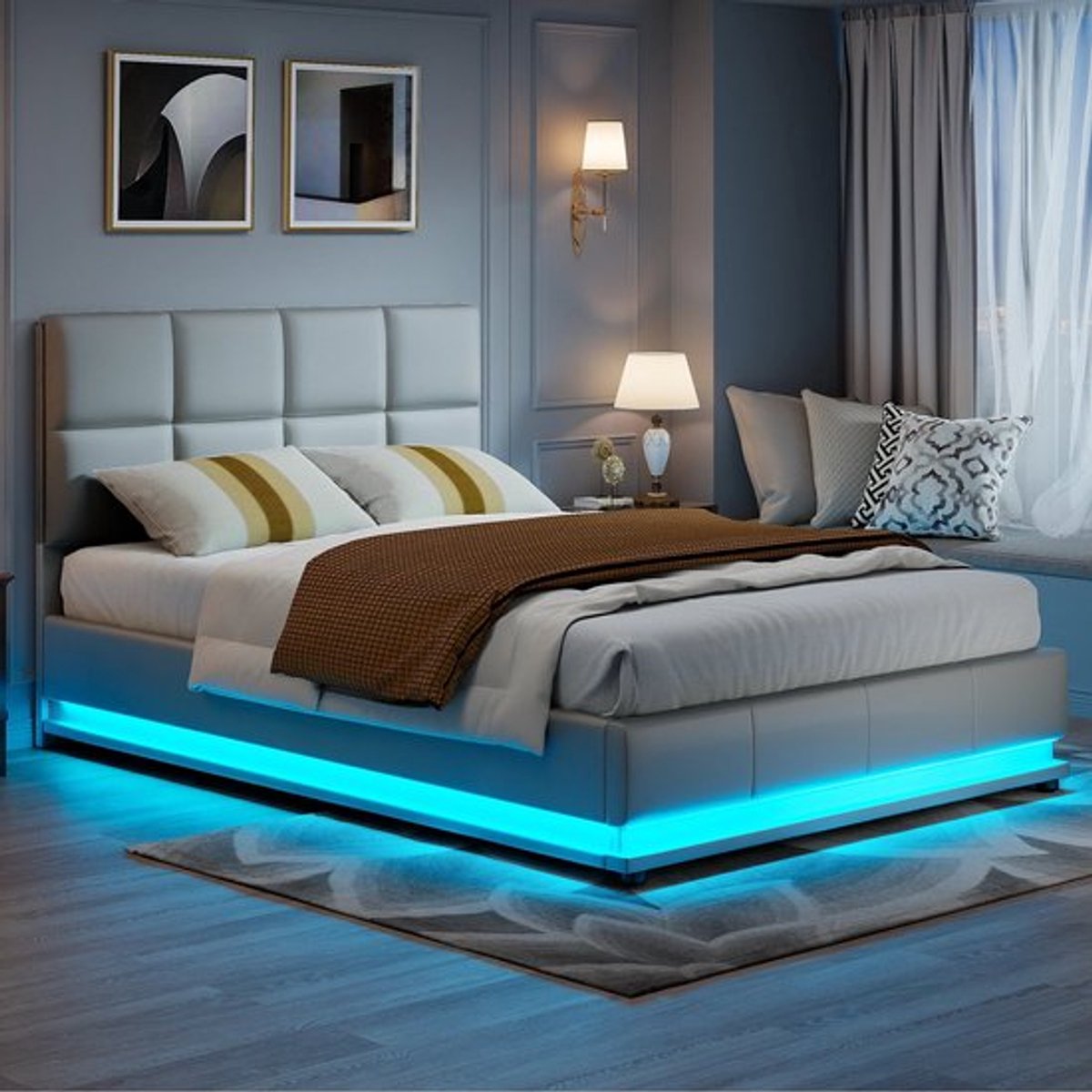 Opbergbed – Bed met Opbergruimte – Hydraulisch Bed – Tweepersoonsbed – Kunstleren Bed – Gr
