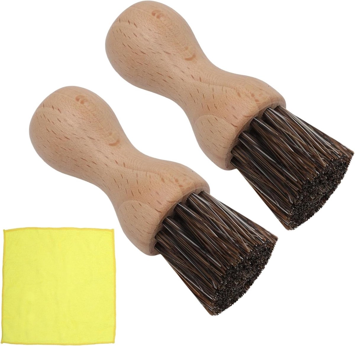 Set van 2 duurzame paddenstoelenborstels en groenteborstels van natuurlijk hout met microvezeldoek voor het reinigen van groenten en fruit