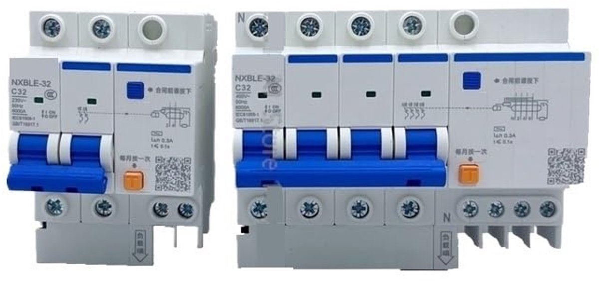 Stroomonderbreker - Aardlekschakelaar - Elektrische Veiligheid - 300mA Gevoeligheid - 4P 63A - Wit
