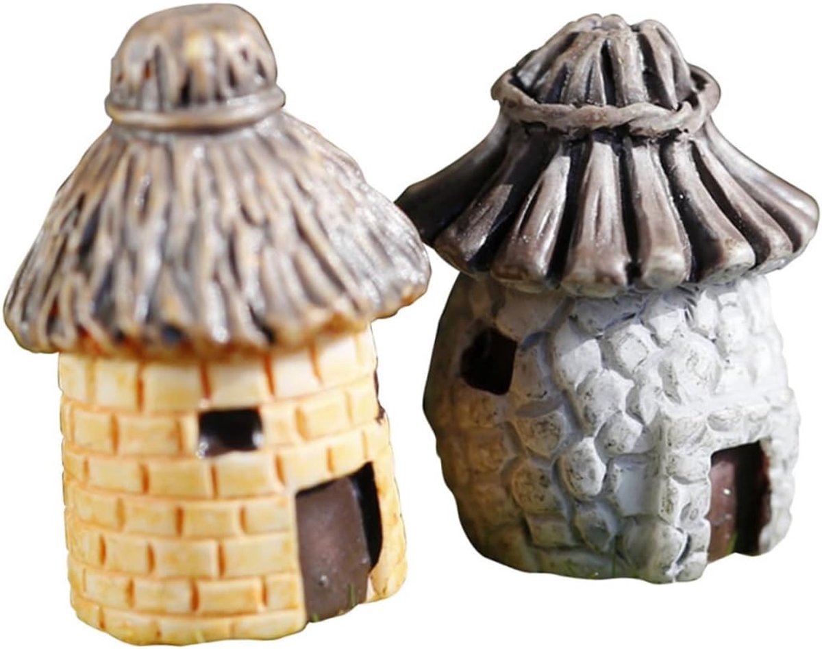 Miniatuur Huisjes - Tuin Decoraties - Miniatuur Tuin - Handgemaakt Hars - 2 Stuks - Zoals Getoond