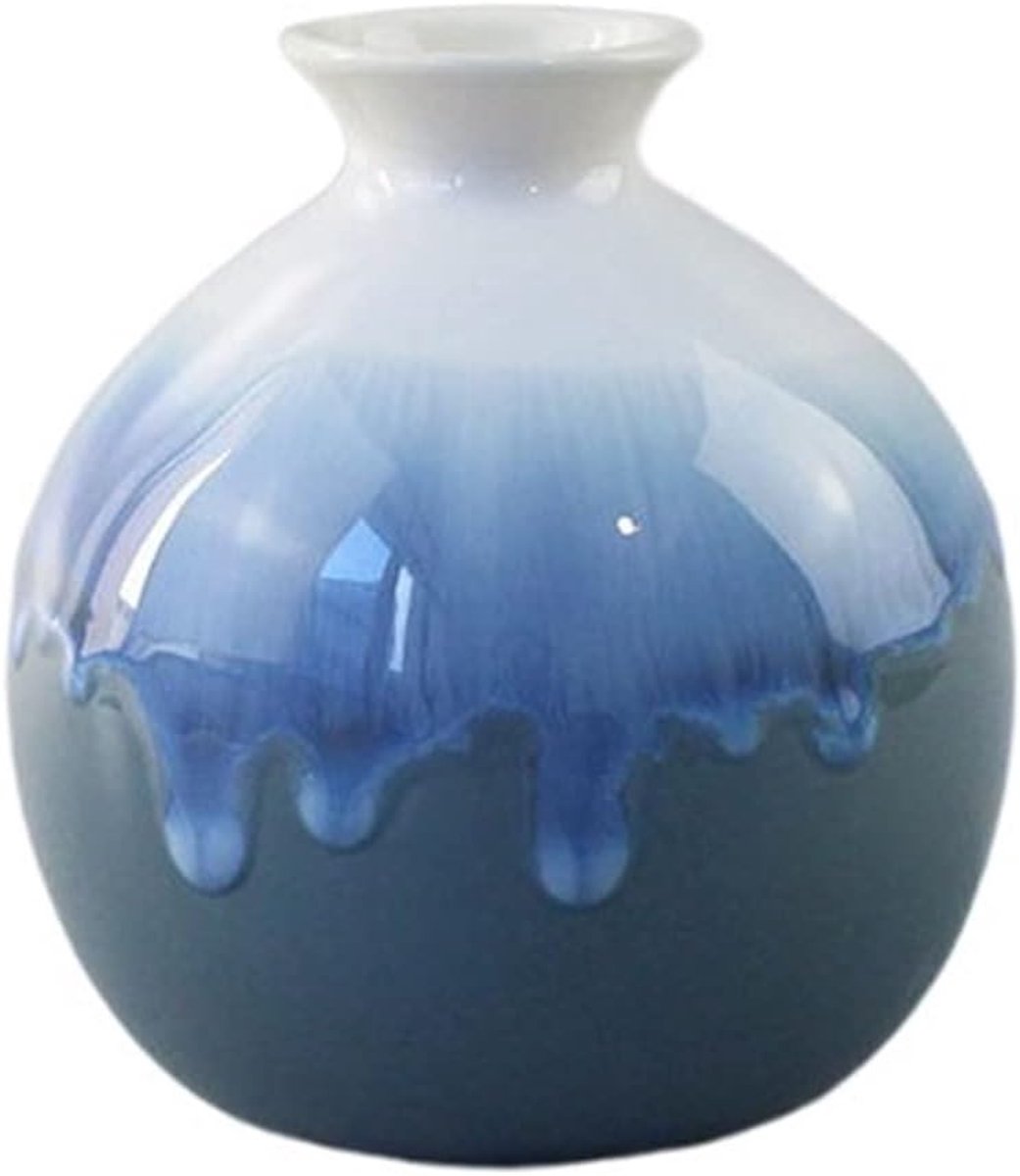 Keramische Vaas - Decoratieve Vaas - Bloemstuk Maken - Blauw Kleurverloop - 10 x 10 x 10 mm - Blauw