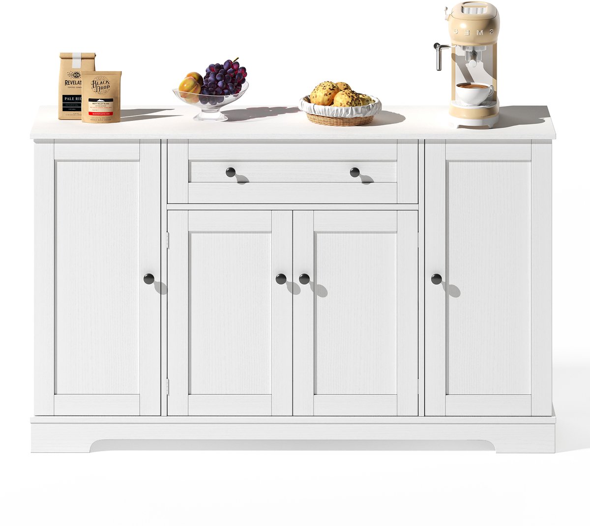 Keukenbuffet Dressoir Kast – met 1 Laden en 4 Deuren 138 cm - Wit