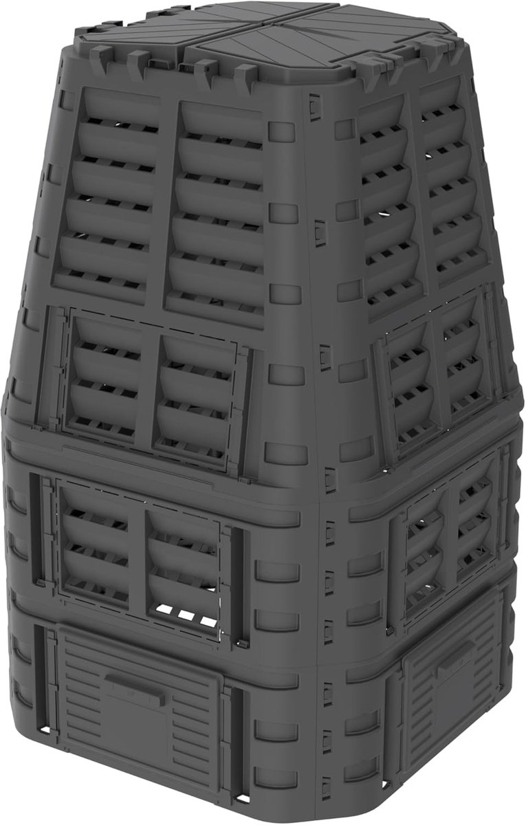 Compostbak Tuin - Afvalbak - Organisch Afval - Druppelirrigatie Ventilatie - 1000 Liter - Zwart