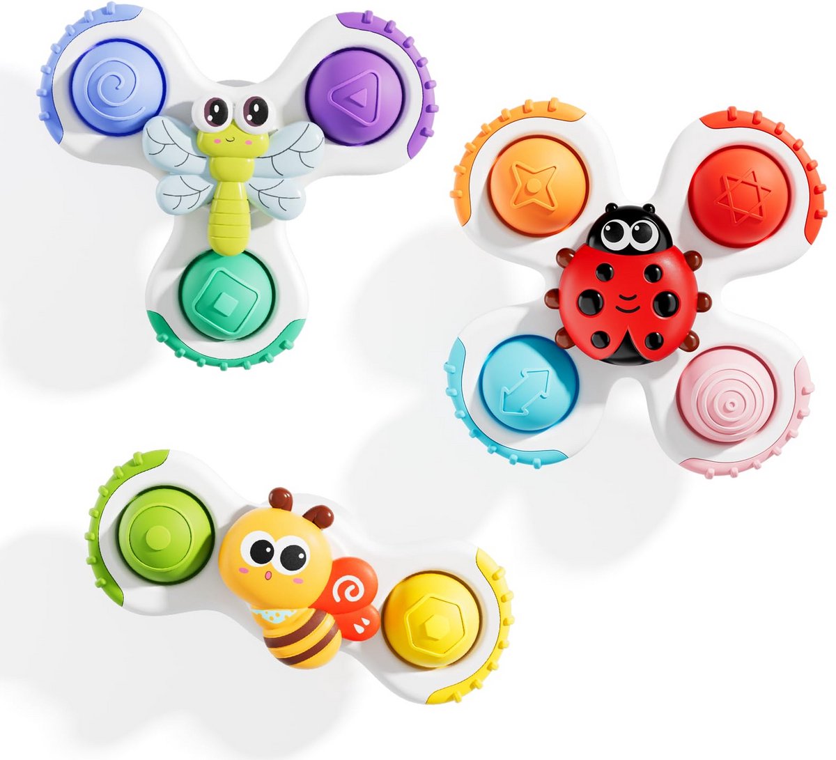 VONKELIOS® 3 Stuks Pop-zuignap draaitol | Origineel verjaardagscadeau voor peuters 1-3 jaar | Zintuiglijk bad- en reisspeelgoed
