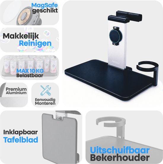 Phreeze Auto Organizer - Autostoel Organizer voor Kinderen - Reistafel & Speeltafel - Stevig - Inklapbaar - Robuuste Autotafel - Met Bekerhouder, Tablet houder & Telefoonhouder Auto - Hoofdsteun Montage - Geschikt voor MagSafe, iPad & iPhone van Phreeze — afbeelding 4