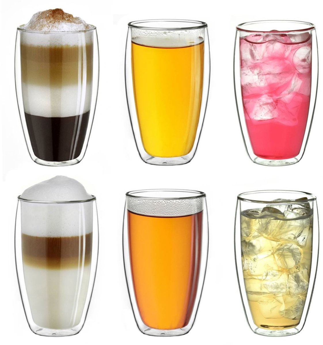 Creano dubbelwandig thermoglas 250ml "DG-SH", dubbelwandig glas ook geschikt voor kleine handen, dubbelwandige koffieglazen, theeglazen, latte glazen, set van 6 stuks