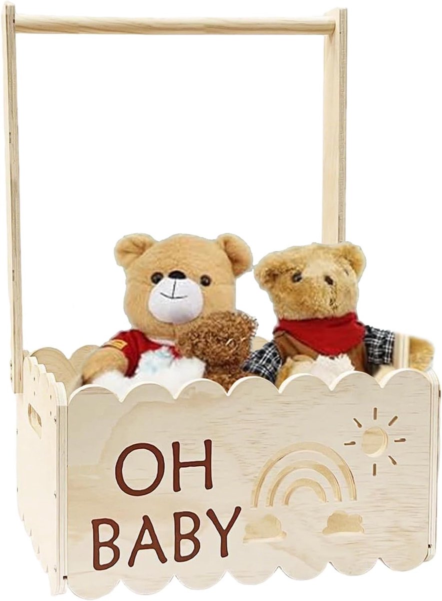 Houten Opbergmand - Decoratieve Kist - Babykamer Organiseren - Met Handvat - 37x26x6.5 cm - Niet gespecificeerd
