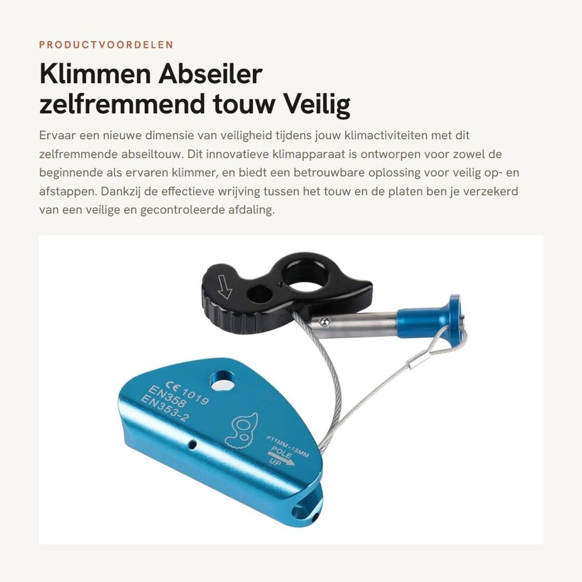 Dailygoods- Abseiltouw Zelfremmend - Klimtouw 11-13 mm - Karabijnhaak - Veiligheidsapparaat - Slijtvast en Draagbaar - Auto-lock Transmissie