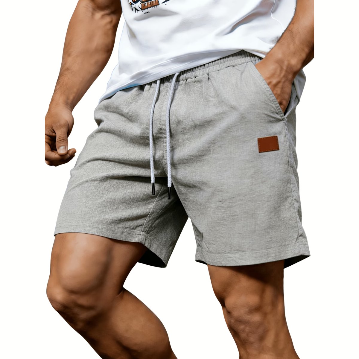 Currero Korte Linnen Broek Heren Zomerbroek Volwassenen Korte Broek Shorts Strandbroek Zomer Ibiza Stijl MI Grijs