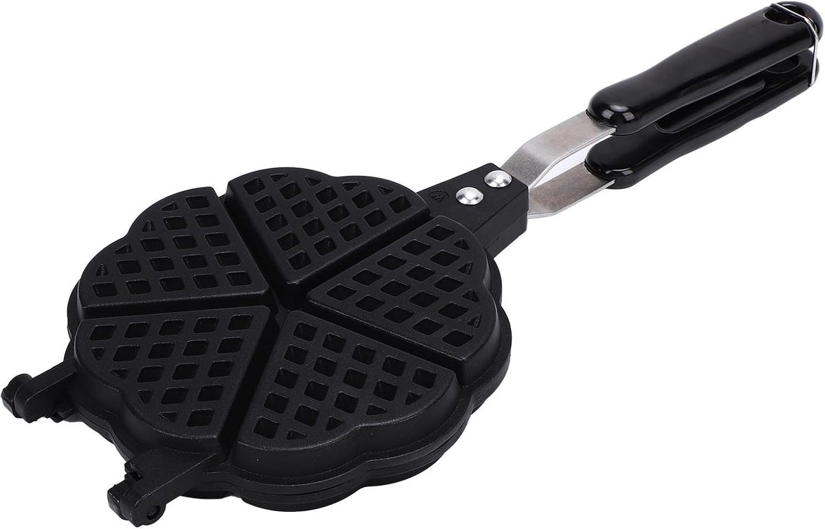 Wafelijzer Pan - Hartvormige Wafels - Ontbijt Maken - 5 Mini Wafels Tegelijk - 16x36cm - Zwart