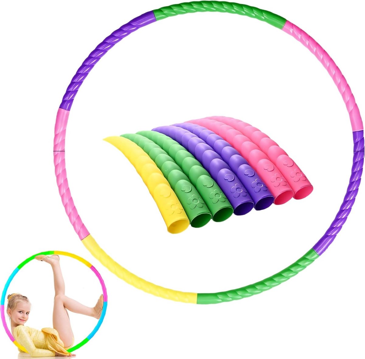 Verstelbare Hula Hoop voor Kinderen en Volwassenen, 7-delige Set voor Fitness, Gymnastiek en Dansactiviteiten