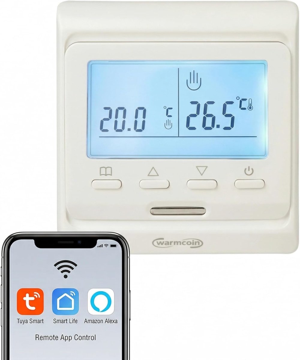 Slimme Thermostaat - Vloerverwarming Bediening - Energie Besparen - App Bediening - 16A - Wit
