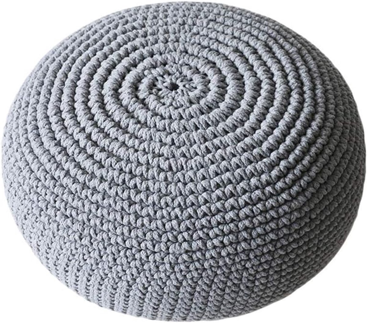 Zitkruk Poef - Voetenbankje Rond - Extra Zitten - Handgebreid Katoen - 50x50x30cm - Lichtgrijs