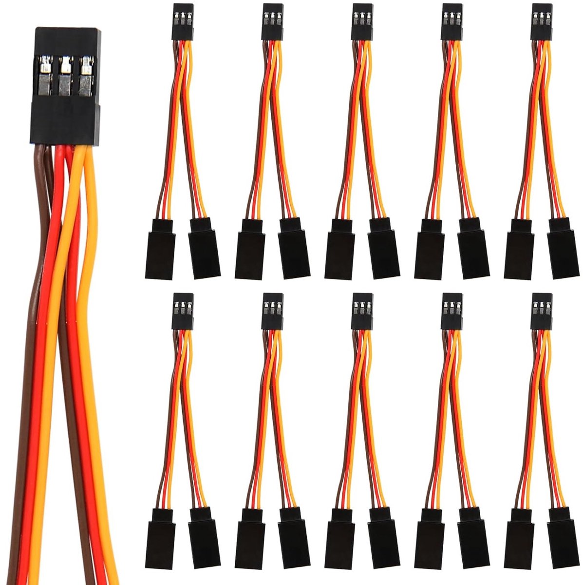 10 stuks Y-kabels voor servo-verlenging, 1 vrouwelijke naar 2 mannelijke connectoren, geschikt voor RC-auto's, drones, boten en vliegtuigen, 11 cm 26AWG verlengkabels voor optimale prestaties