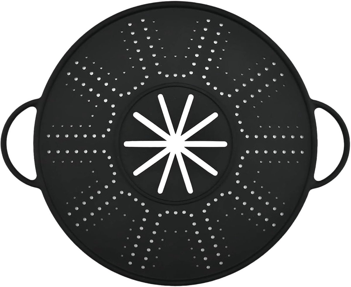 Spatdeksel Keuken Vetvanger Zeef Schoon Koken Hittebestendig Siliconen 10-12 Inch Pan Zwart