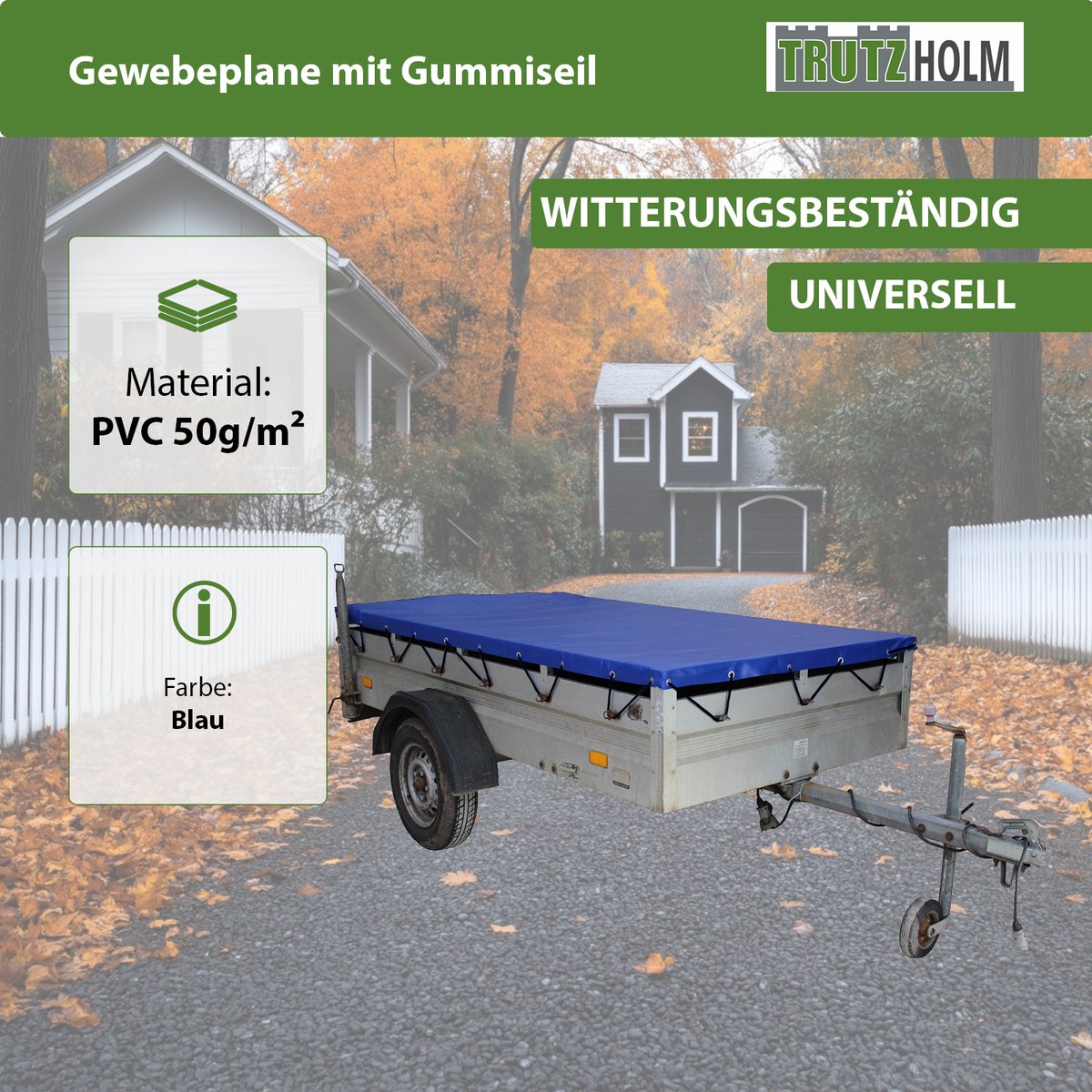 TRUTZHOLM Vlak Dekzeil Blauw 2575x1345 mm - incl. 3 Aluminium Beugels - PVC Vrachtwagenzeil Aanhanger XL 10cm Rand