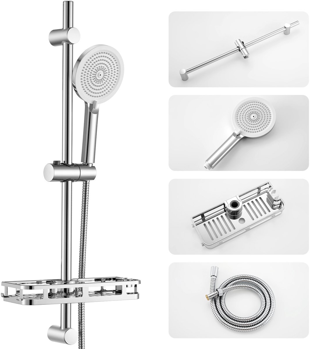 Auralum Max Doucheset - Glijstangset met Handdouche - 4 standen - Met Zeepschaal - 70 cm Glijstang - Ø 11.8 cm Douchekop - Verstelbaar - 150 cm Doucheslang - Chroom