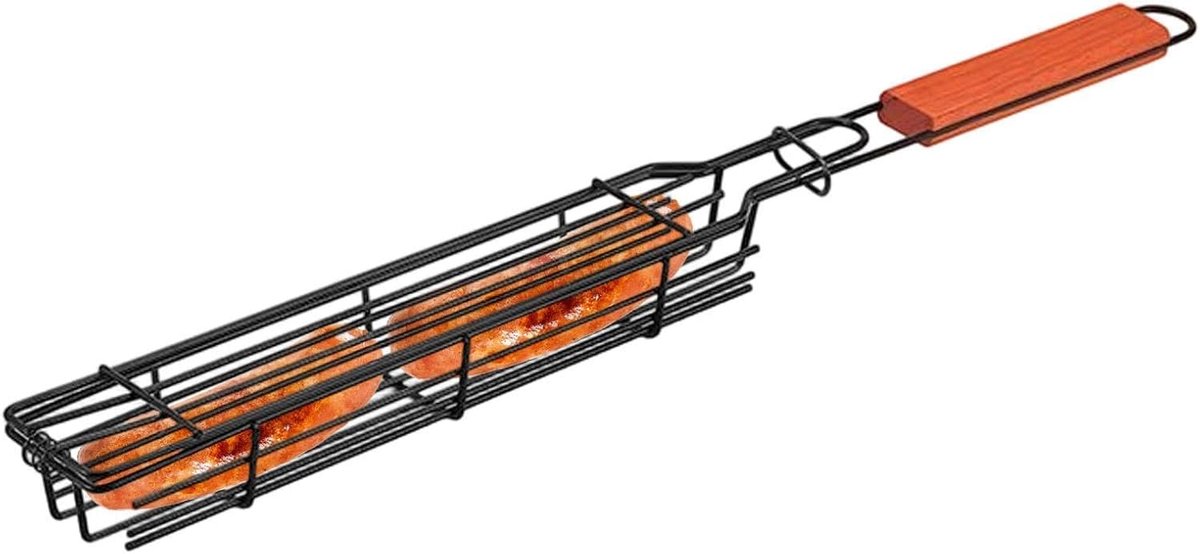 Grill Klem - Rooster Mand - Buiten Koken - Dubbel Net Systeem - 51 cm Lengte - Zilver