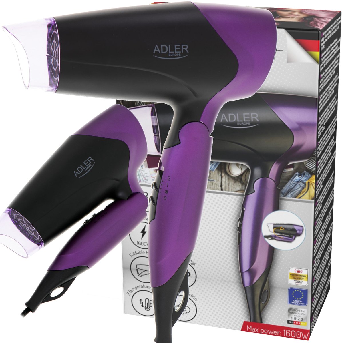 Haardroger - 1600 Watt - zwart paars