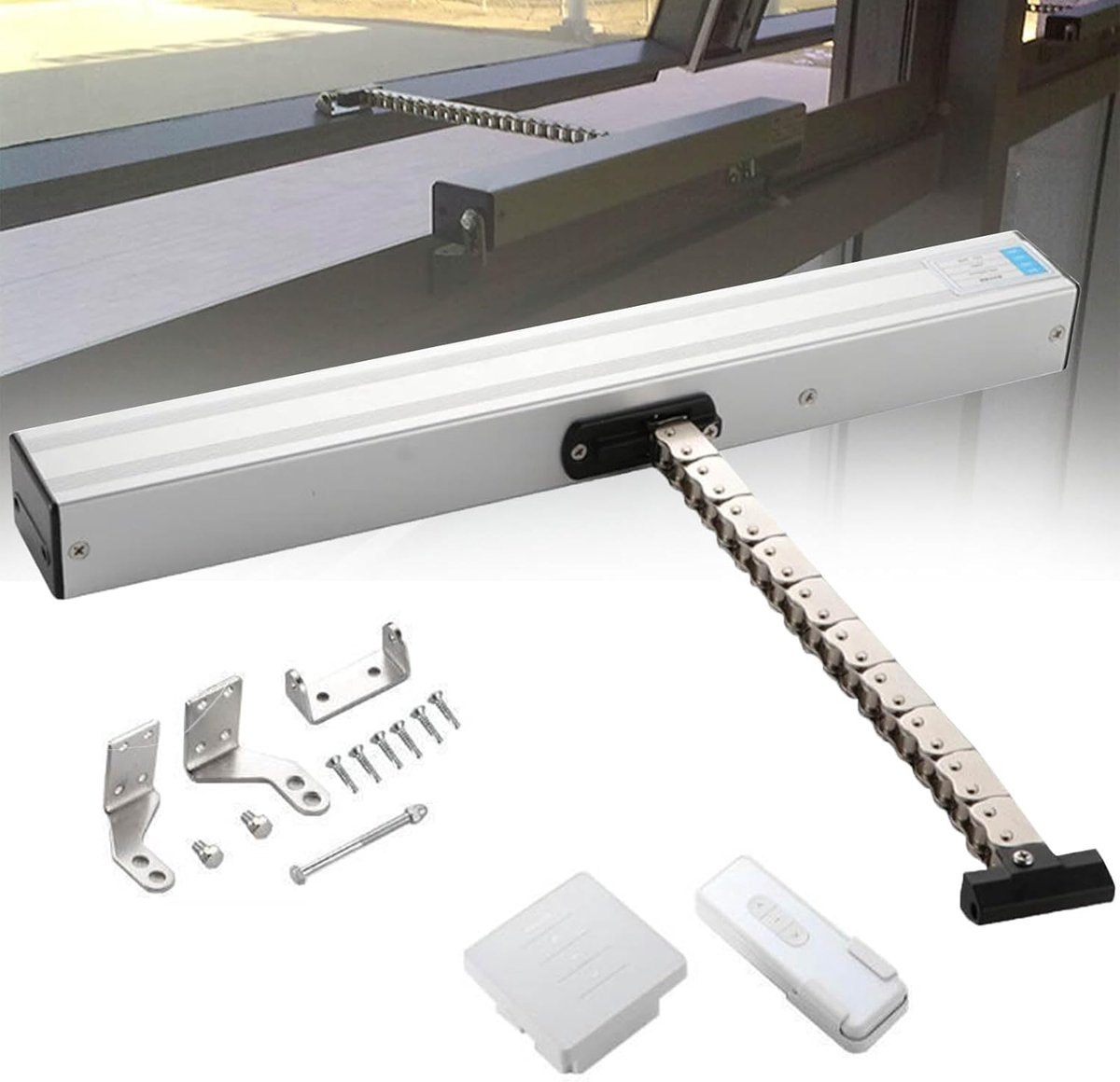 Elektrische Raamopener - Automatische Ventilatie - Dakventilatie Regelen - Kettingaandrijving Afstandsbediend - 300-1000mm Slaglengte - Zilver