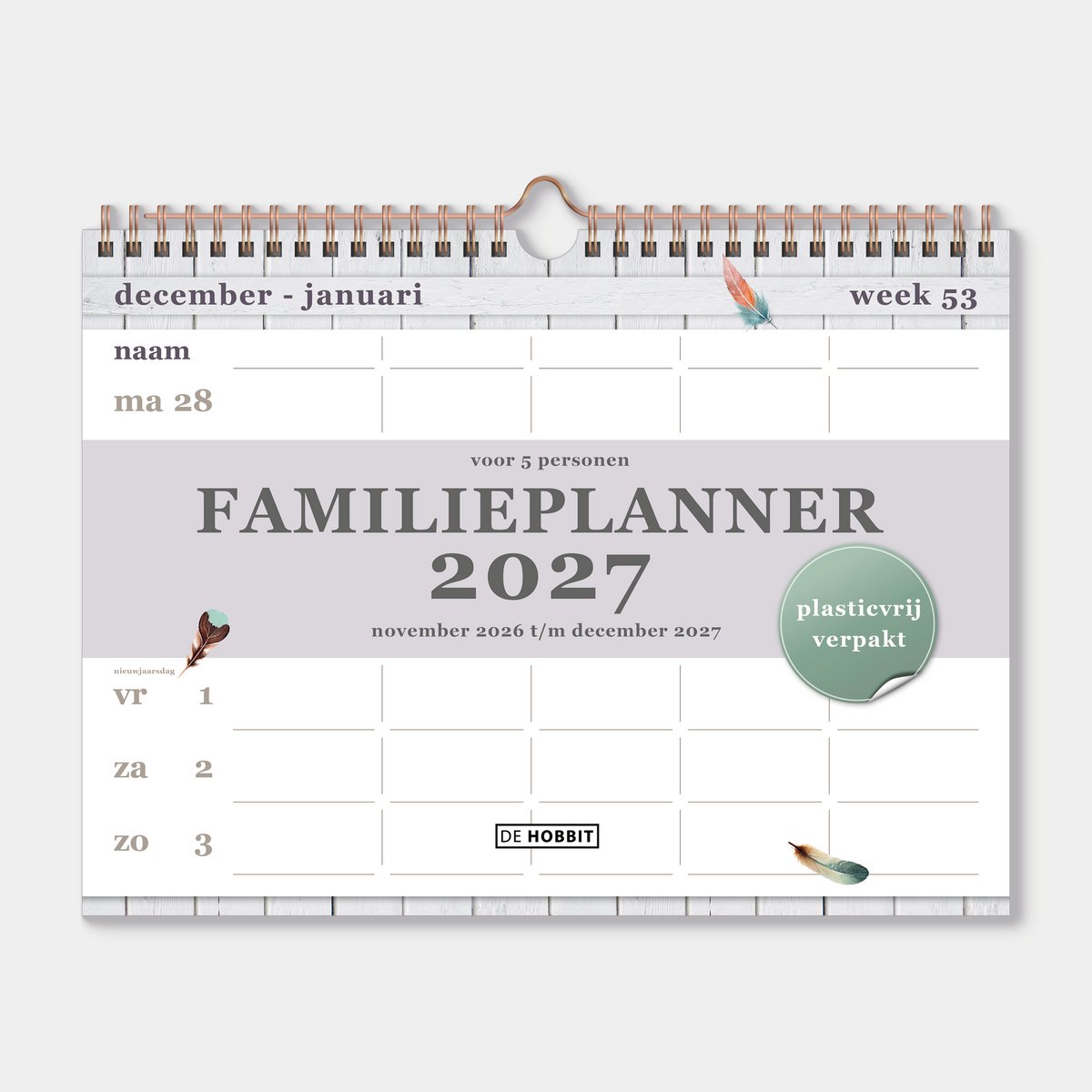 Hobbit - Familieplanner 2027 - Familie kalender - Spiraalgebonden - 5 personen - A4+ (22 x 29,7 cm) - Veertjes